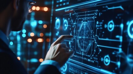 A cryptocurrency expert working on AI driven decentralized oracle systems, futuristic blockchain lab with real-time data feeds, High-tech style