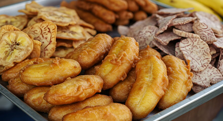 Fried Bananas And Purple Yam Snacks Display