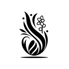 Flourishing Floral S-Curve: Elegant Black Ink Botanical Design