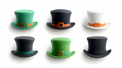 Collection of Green Black and White Top Hats for St Patricks Day