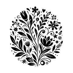 Monochrome Floral Circle: Elegant Black and White Botanical Design