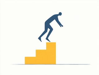 A stylized figure climbing steps symbolizes progress, ambition, and personal growth through overcoming challenges.