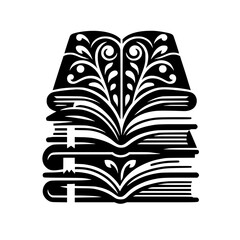 Flourishing Knowledge: Stacked Books with Botanical Elegance