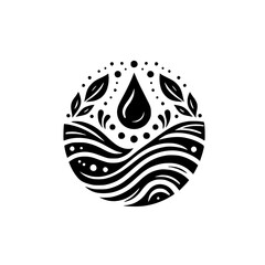 Serene Essence: Water Drop & Nature's Embrace in Black and White