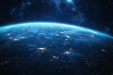 Fototapeta premium View of planet Earth from space showing curvature and atmospheric glow