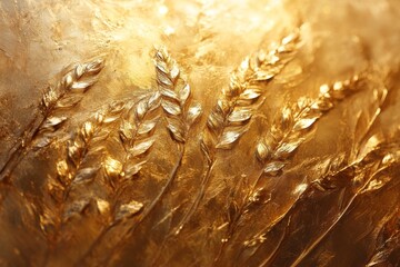 Golden wheat grains under soft light with shallow depth of field