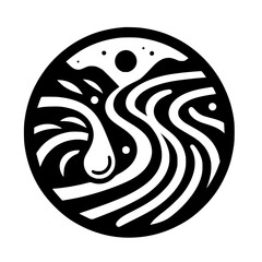 Serene Flow: Black and White Circular Abstract Landscape