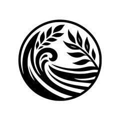 Harmony of Waves & Branches:  Minimalist Circular Emblem