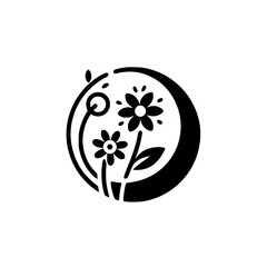Minimalist Floral Emblem: Black & White Circle Design