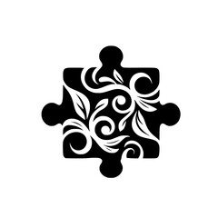 Floral Puzzle Piece: Elegant Black & White Design