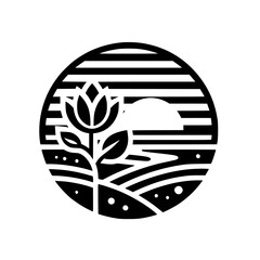 Geometric Bloom: Minimalist Floral Landscape within a Circle