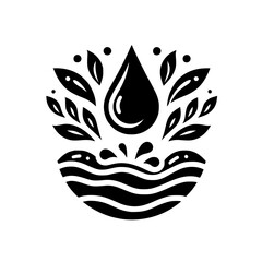 Nature's Essence: Water Drop, Leaves, and Waves in Elegant Black and White