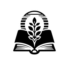 Knowledge Blooms: Illustrated Book and Growth Symbol in Monochrome