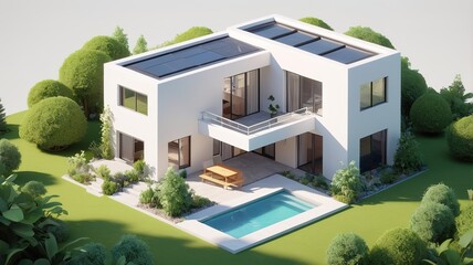 A small modern minimalist house isometric perspective,&nbsp;3D model miniature
