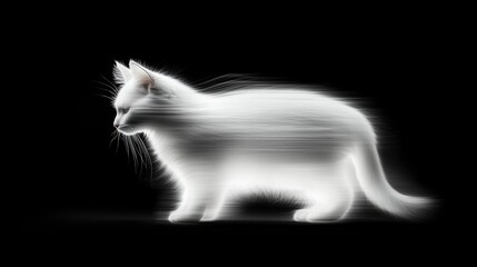 Obraz premium Ethereal white cat silhouette with a glowing effect on a black background