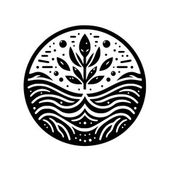 Nature's Embrace: A Black and White Circle of Life Illustration