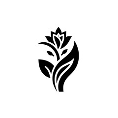 Botanical Embrace: A Modern Floral Logo in Black and White