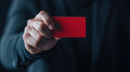 Hand Holding Red Card: A close-up shot showcasing a hand holding a red card, exuding a sense of power, attention, and emphasis. The minimalist design emphasizes the card's significance.