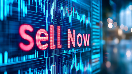 Market alert sell now for maximum gains stock exchange digital display urban environment close-up view financial strategy