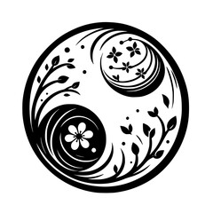 Yin Yang Blossom: Minimalist Black and White Harmony