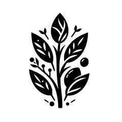 Minimalist Botanical Illustration: Olive Branch in Black & White
