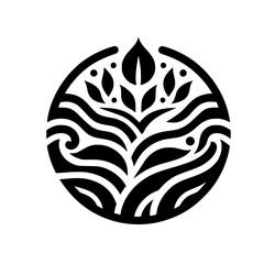 Abstract Nature Circle: Organic Lines, Leaves, & Wave Motif