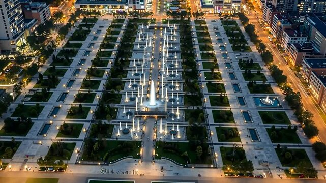 Symmetrical Cityscape with Bright Lights at Night