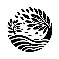 Monochrome Nature Circle: Trees & Waves