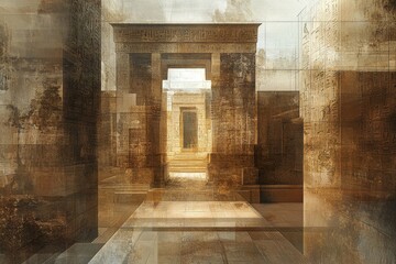 Obraz premium Ancient temple architecture, faded and weathered appearance.