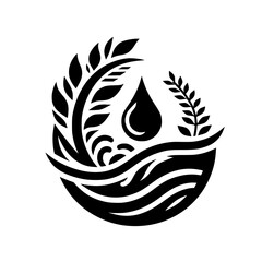 Harmony of Nature: Black and White Emblem of Water, Plants, and Life