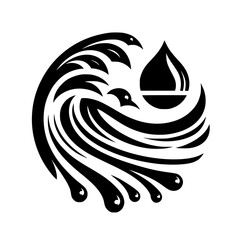 Avian Harmony: Water Drop and Wave Design in Black and White