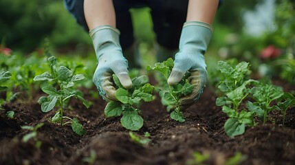 Fototapeta premium Senior Woman Wearing Gardening Gloves in Vintage Garden