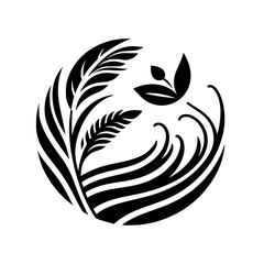 Organic Harmony:  Black & White Floral Circle Design