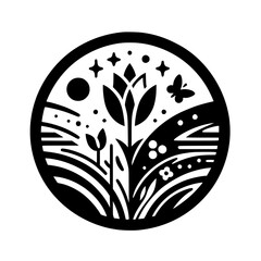 Silhouette Bloom: Circular Nature Scene