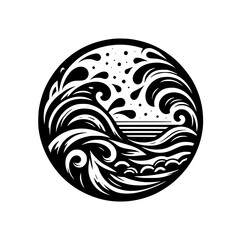 Oceanic Zen: Black and White Wave Crest in a Circle