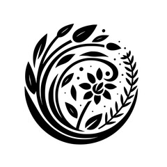 Fototapeta premium Floral Silhouette: Minimalist Botanical Emblem in Monochrome