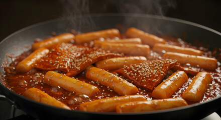 Fototapeta premium Spicy Korean Fish Cake Dish In Pan