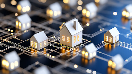 Smart home technology overview digital landscape 3d visualization modern environment aerial view innovation trends