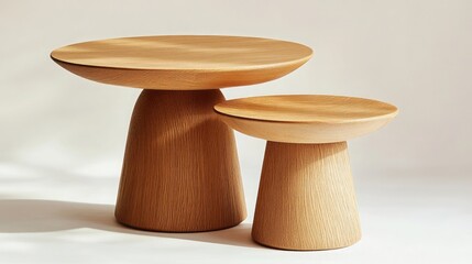A pair of nesting tables with one medium-sized circular top and one smaller