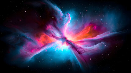 Fiery Red and Deep Blue Nebula in Space