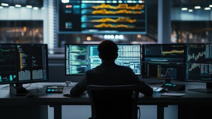 A fintech expert working on AI driven cross border cryptocurrency remittance systems, futuristic finance center with real-time transaction feeds, High-tech style