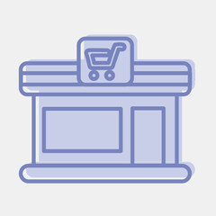 Icon minimarket. Building elements. Icons in two tone style. Good for prints, web, posters, logo, site plan, map, infographics, etc.