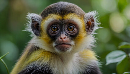 Obraz premium Close-up view of Guenon cub in its natural environment with a blurred background