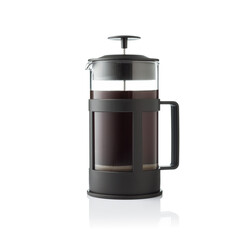 Modern french press coffee maker isolated on white background