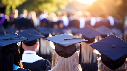 Backside View of Graduation Hats – Celebrating University Success and Achievement During Commencement Ceremony