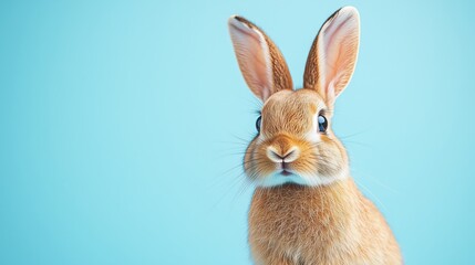 Obraz premium Cute rabbit looking curious against a blue background 