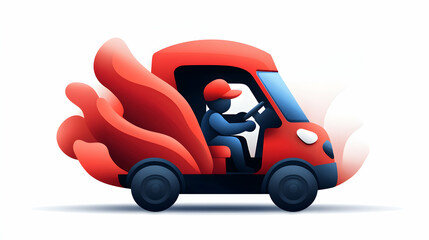 Fototapeta premium Fast Delivery Service Red Van with Flames Illustration