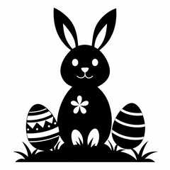 Easter bunny with eggs. Happy Easter silhouette on white background.