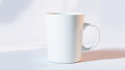 Obraz premium Simple white ceramic mug stands on a white surface
