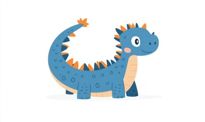Fototapeta premium Cute Cartoon Dinosaur Character Walking Isolated on White Background